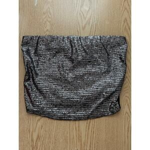 B21 Women’s Favlux Sequined Stretchy Tube Top black Silver Size Large